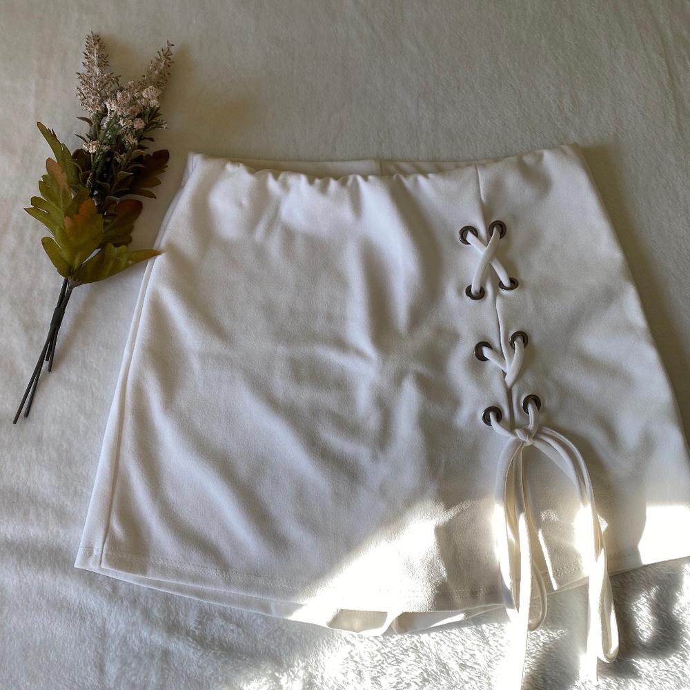 White skort with side lace up detail